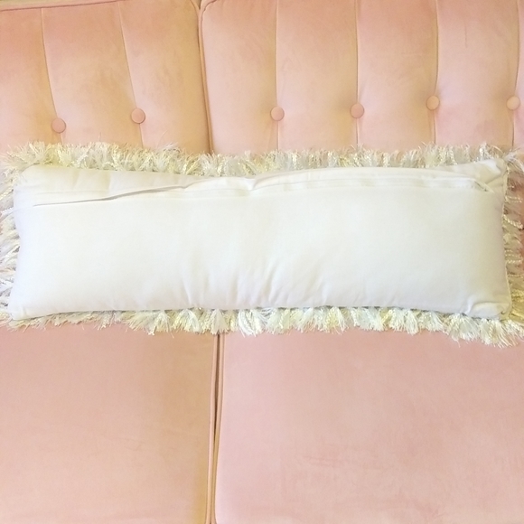 White Long Fringe Glam Decorator Throw Lumbar Pillow COVER 36 x 12 in + INSERT - Picture 4 of 4